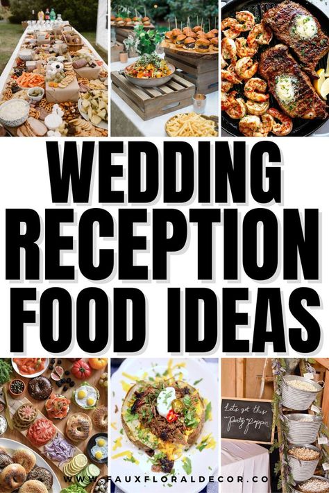 wedding reception food ideas Backyard Wedding Food Ideas Buffet, Wedding Food Ideas Buffet, Backyard Wedding Food Ideas, Reception Finger Foods, Finger Food Wedding Reception, Reception Food Station, Diy Wedding Reception Food, Wedding Reception Food Stations, Buffet Outdoor