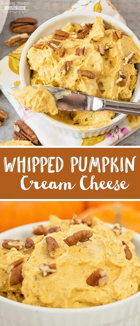 This Whipped Pumpkin Cream Cheese Recipe has all the flavors of fall and is the perfect topping for bagels, waffles and so much more! Pumpkin Bread With Cream Cheese, Cream Cheese Spread Recipes, Cheese Spread Recipes, Flavored Cream Cheeses, Bread With Cream Cheese, Whipped Pumpkin, Cream Cheese Recipe, Pumpkin Cream Cheese, Postre Keto