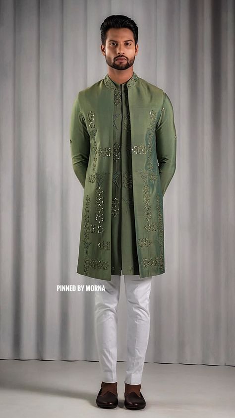 Punit Arora - India 🇮🇳 Rajwadi Dress For Men, Men’s Indian Wear, Green Sherwani Groom, Kurta Koti, Traditional Indian Mens Clothing, Indian Wedding Suits Men, Man Dress Design, Indian Wedding Clothes For Men, Mens Indian Wear