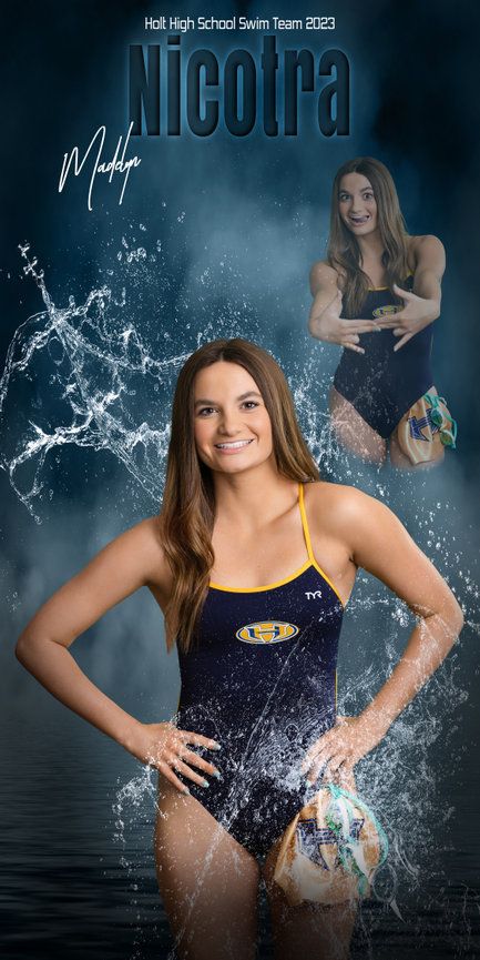 St.Louis - Wentzville - High School Senior Banners - Sundberg Photography Senior Swim Banner Ideas, Swim Senior Banners, Swim Banner Poses, Water Polo Photoshoot, Swim Team Photoshoot, Swim Team Pictures High Schools, Senior Swim Picture Ideas, Swim Poster Ideas High Schools, Swim Portraits