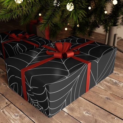 "Spider Web Gift Wrapping Paper | Goth Christmas | Spooky Christmas | Goth Wrapping Paper  Let this gorgeous wrapping paper bring an even wider smile to your loved one this Holiday season. The wrapping paper is high quality, and suitable for all special occasions. You can purchase this paper by the single roll, or buy 4 rolls at a time to get more and save more! 🌟 Features: .: Vibrant and Festive Designs .: High-Quality, Eco-Friendly Materials .: Smooth and Easy-to-Use .: Suitable for Any Gift Spooky Wrapping Paper, Gothic Gift Wrapping Ideas, Gothic Wrapping Paper, Goth Wrapping Paper, Cool Wrapping Paper, Spooky Christmas Decor, Christmas Dark Aesthetic, Spooky Christmas Aesthetic, Goth Christmas Decorations