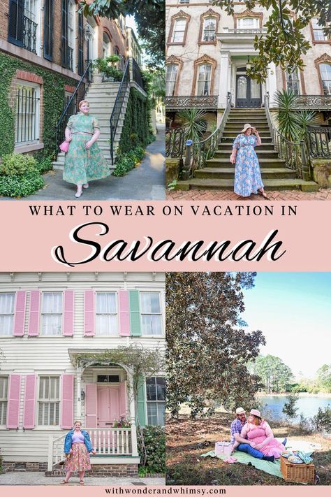 Looking for plus size outfit inspiration for a trip to Savannah, Georgia? I’ve got you covered with my favorite Savannah outfits from over the years. I know how hard it is to find travel style inspiration specifically for curvy girls, and that’s why it’s important to me to create that exact type of content. Savannah street style varies from art student eclectic, to casual coastal chic, to classic southern belle. What To Wear In Savannah Georgia In October, Savannah Georgia What To Wear, Packing For Savannah Georgia, Outfit Ideas For Savannah Georgia, What To Wear In Savannah Ga, Savannah Summer Outfits, Savannah Style Outfits, Savannah Georgia Outfit Ideas Summer, Outfits For Savannah Georgia Spring