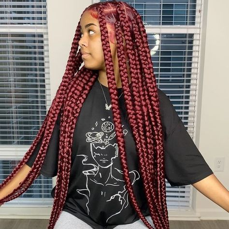 Hair Styles Box Braids, Hairstyles For Black Women Quick, Burgundy Box Braids, Braids Hairstyles For Black Women, Mixed Girl Hairstyles, Long Braided Hairstyles, Big Braids, Big Box Braids Hairstyles, Goddess Braids Hairstyles