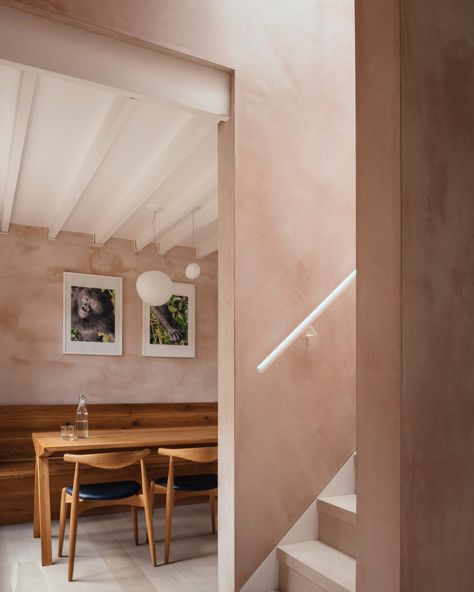 Light Pink Limewash, Raw Plaster Walls Interiors, Raw Plaster Walls, Raw Wall, Council House Renovation, White Wash Oak Floor, Lime Wash Walls, Limewash Walls, White Washed Floors