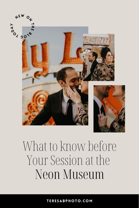 Things to know before booking a shoot at the Neon Museum in Las Vegas, Nevada. From session types to what to expect. Vegas Neon Museum, Las Vegas Neon, Neon Museum Las Vegas, The Neon Museum, Vegas Engagement, Museums In Las Vegas, Las Vegas Engagement, B Photo, Museum Photography