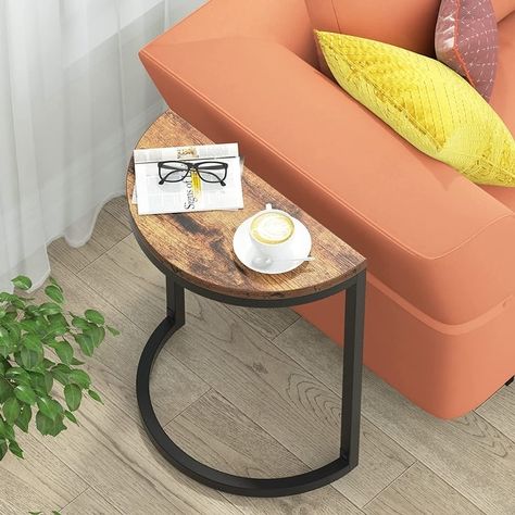 End Table Half Round, Narrow Side Table, Slim C Table for Sofa Couch - On Sale - Bed Bath & Beyond - 34801346 Round Side Table Living Room, Slim Side Table, Minimal Artwork, Round Metal Side Table, Table Couch, Narrow Side Table, Small End Tables, Wood Accent Table, Table For Small Space