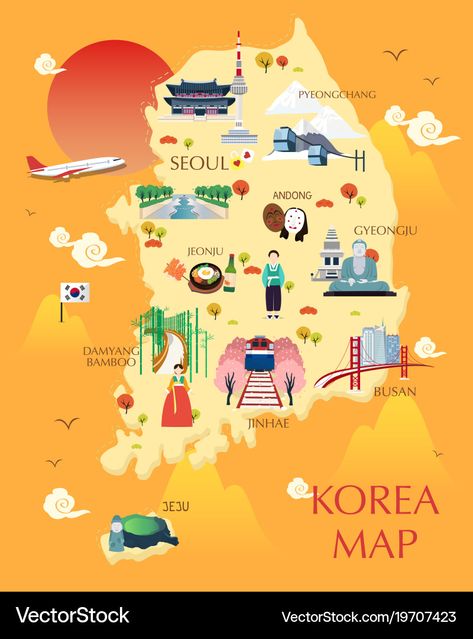 Traveling To Korea, Seoul Attractions, Korea Map, Video Games List, Map Illustration, South Korea Travel, Tumblr Art, Travel Icon, Video Games For Kids