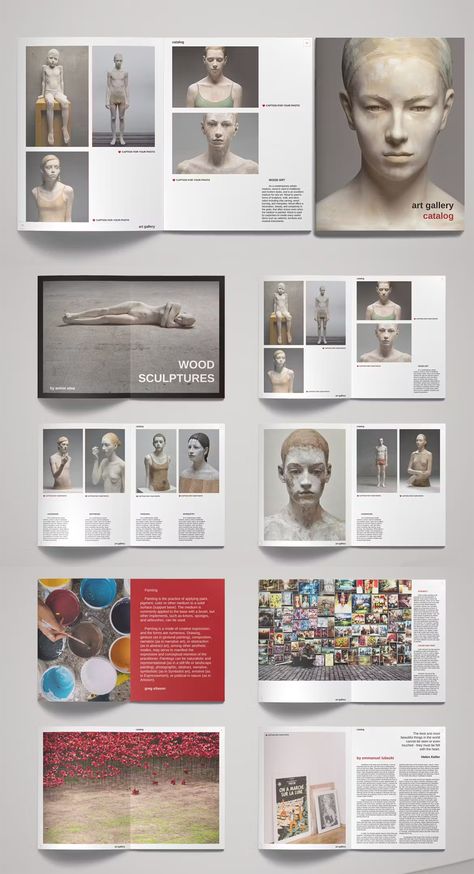 Art Gallery Exhibition Catalog Template InDesign Art Gallery Brochure Design, Art Portfolio Template, Exhibition Art Gallery, Art Catalogue Layout, Fine Art Portfolio Layout, Art Exhibition Brochure Design, Art Portfolio Design Layout, Gallery Layout Design, Digital Art Portfolio Layout