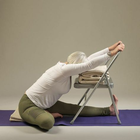 Restorative Yoga With Props, Restorative Chair Yoga, Poses With Props, Yoga Science, Office Yoga Poses, Iyengar Yoga Poses, Restorative Yin Yoga, Stretch Therapy, Yoga Chair