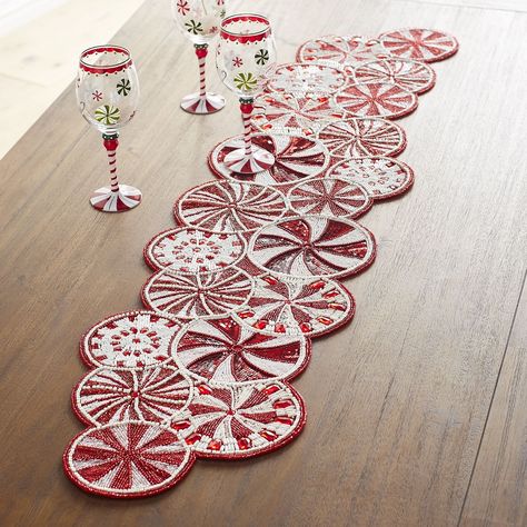 Peppermint Candy Cane Beaded Table Runner | Pier 1 Imports Beaded Table Runner, Beaded Table, Candy Cane Christmas Tree, Peppermint Candy Cane, Peppermint Christmas, Christmas Runner, Plastic Canvas Christmas, Candy Table, Christmas Wonderland