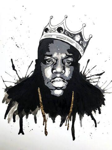 The notorious B.I.G. Watercolour and gold leaf A4 commision Biggie Smalls Wallpaper, Biggie Painting, Notorious Big Art, Biggie Smalls Art, Shepard Fairey Art, Leaf Ideas, Big Poster, Tiger Artwork, The Rap Game