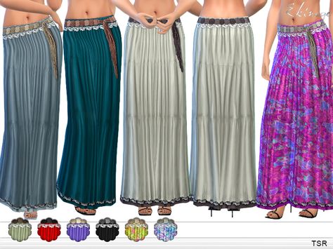 Tiered Maxi Skirt with belt. 10 different colors. New item. Custom mesh by me.  Found in TSR Category 'Sims 4 Female Everyday' Belted Skirt, Sims 4 Downloads, Sims Four, Sims 4 Update, Boho Skirt, Sims 4 Mods Clothes, Tiered Maxi Skirt, Boho Skirts, Sims 4 Clothing