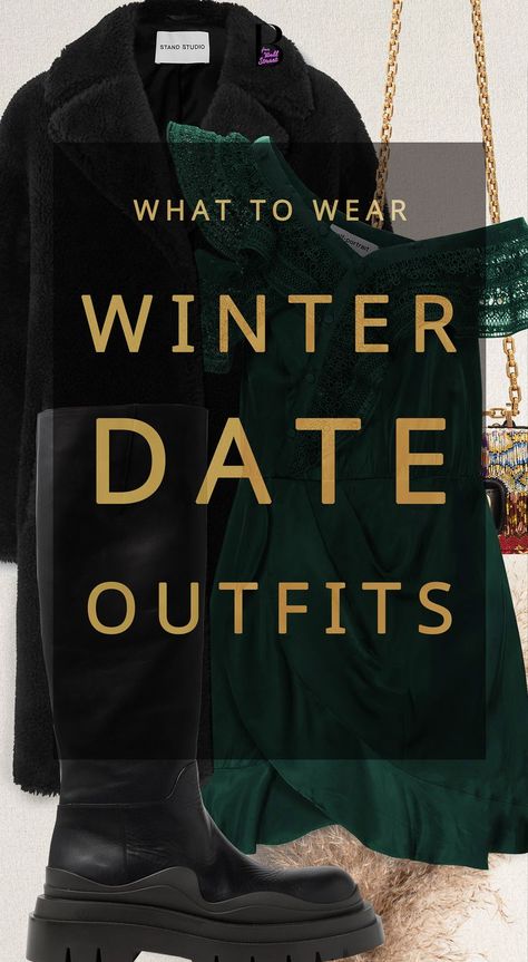 What to wear to a dinner date in winter? Certainly not a sweater. You can't wear a sweater to a date - not even in winter. But you can wear a warm faux fur coat, boots and leather pants. Here are some trendy winter date outfits that will make your guy's heart skip a beat. Ps. Head on Brunette from Wall Street to see some really fashionable winter date outfits with a skirt and jeans, too. Party Wear Winter Outfits, What To Wear Dinner Date Outfit Ideas, Winter Party Outfit Night Cold Classy, What To Wear On A Date In Winter, Dinner Outfits Winter 2023, Winter Fashion Outfits Classy Date Night, Dinner Winter Outfits For Women, Winter Anniversary Outfit Dinner, Winter Night Out Outfits For Women