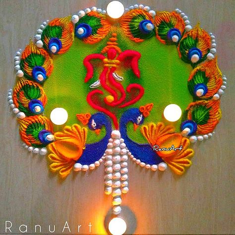 #RanuArt #rangoli #ganesharangoli Roopchaudas Rangoli, Ganpati Rangoli Designs Latest Unique, Unique Rangoli Designs For Competition, Ganpati Rangoli Designs Latest, Rangoli Designs Latest Unique For Diwali, Unique Rangoli Designs Beautiful, Ganesha Rangoli Design, Diwali Rangoli Designs Unique, Easy Peacock Rangoli