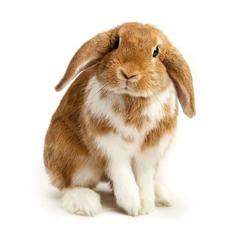 Brown and white coloured lop rabbit ears down on white backgroundSimilar images from this series: Lop Eared Bunny, Rabbit Artwork, Rabbit Names, Rabbit Wallpaper, Raising Rabbits, Rabbit Pictures, Rabbit Breeds, Rabbit Photos, Rabbit Colors