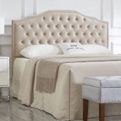 24KF Upholstered Button Tufted Queen Headboard with Nailhead Trim, Soft Velvet Fabric Headboard Queen/Full 6031-Q-TAUPE Taupe Bedding, Nailhead Headboard, Full Size Headboard, Headboard Queen, Button Tufted Headboard, King Size Headboard, Fabric Headboard, Queen Headboard, Headboard Designs