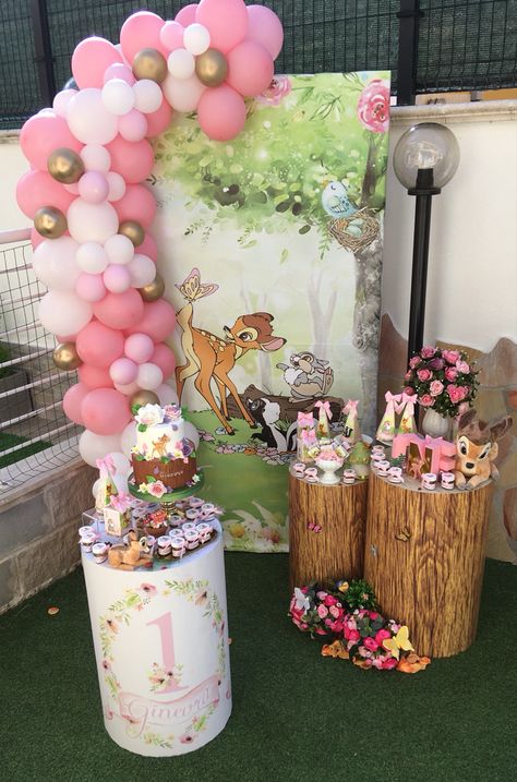 Bambi Woodland Birthday Party, Bambi Party Decorations, Bambi Theme Party 1st Birthdays, Bambi First Birthday Theme, Bambi Baby Shower Theme Girl, Bambi Birthday Theme, Bambi Centerpiece Ideas, Bambi Birthday Party Decoration Girl, Bambi Party Ideas