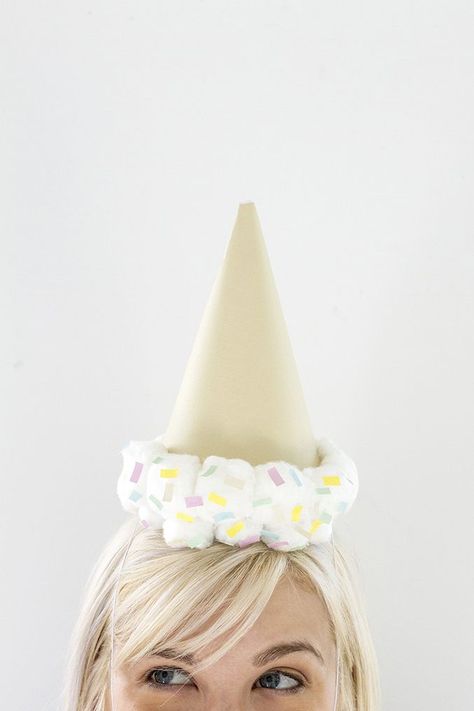 DIY Upside Down Ice Cream Cone Party Hat | Dream Green DIY + @ehow Upside Down Ice Cream, Ice Cream Cone Party, Kids Ice Cream Party, Ice Cream Costume, Hats For Summer, Crazy Hat, Crazy Hat Day, Ice Cream Birthday Party, Ice Cream Theme