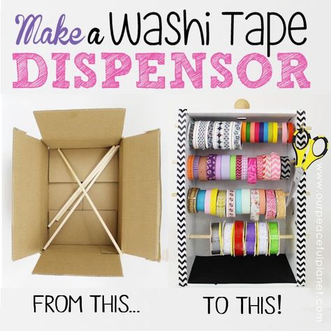 Washi Tape Organizer & Dispensor From a Box Diy Washi Tape Organizer, Washi Tape Organizer, Washi Tape Dispenser, Washi Tape Storage, Washi Tape Ideas, Tape Organizer, Diy Rangement, Ribbon Storage, Washi Tape Crafts