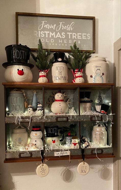 Rae Dunn Christmas Coffee Bar, Christmas Coffee Bar, Shelf Decorating, Christmas Cocoa, Cubby Shelf, Christmas Country, Rae Dunn Christmas, Cocoa Coffee, Coffee Bar Home