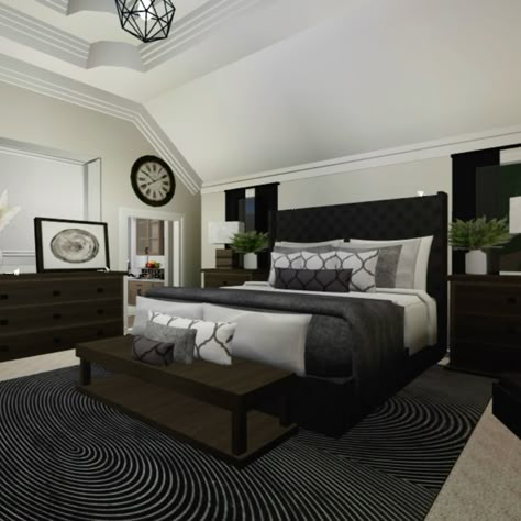 Bloxburg Bedroom Interior, Sleep Over Rooms, Bloxburg Homes Exterior Modern, Master Room Ideas Bloxburg, Bloxburg Bed Designs, Blocburg Bed Ideas, Bloxburg Room Ideas Master, Bloxburg Deck Ideas, Bloxburg Room Modern