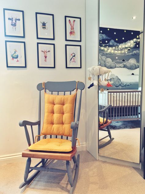 Rocking Chair Makeover Nursery, Upcycle Rocking Chair, Vintage Rocking Chair Nursery, Upcycled Rocking Chair, Wooden Rocking Chair Makeover, Mustard Nursery, Telephone Seat, Classic Rocking Chair, Rocking Chair Makeover