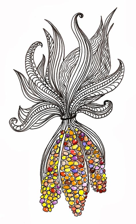 Thanksgiving Zentangle, Corn Drawing, Corn Painting, Thanksgiving Drawings, 7th Grade Art, Elementary School Art, October Art, Fall Arts And Crafts, Fall Art Projects