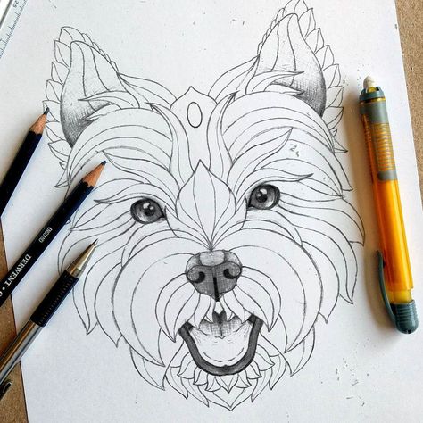 Westie Tattoos, Westie Illustration, Westie Drawing, Westie Tattoo, Dog Line Art Tattoo, Westie Christmas, Beer Drawing, Dog Design Art, Line Art Tattoo