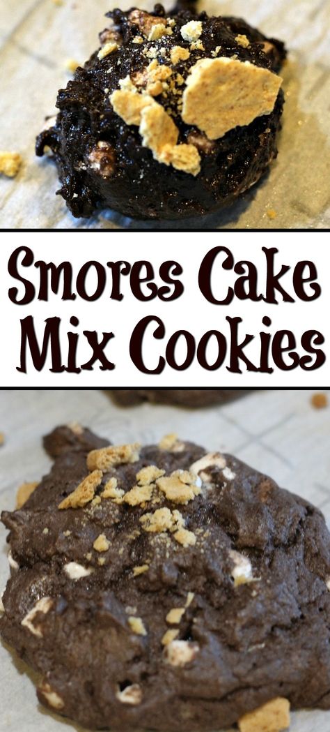 This Smores Cake Mix Cookies Recipe is the perfect way to make Smores in the kitchen! Use mallow bites and crushed graham crackers for the ultimate treat! #cakemixcookies #smorescookies #smores via @CookEatGo Make Smores, Easy Smores, Baking Secrets, Smores Cake, Smores Cookies, Cake Mix Cookie Recipes, Oreo Cupcakes, Chocolate Fudge Cake, S'mores