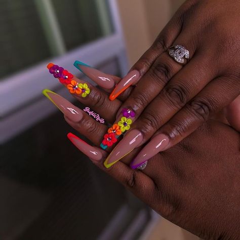 Trendy Vacation Nails, Vacation Nails Coffin, Coffin Design, Nail Design Inspiration, Colorful Nails, Vacation Nails, Glam Nails, Hot Nails, Nails Coffin