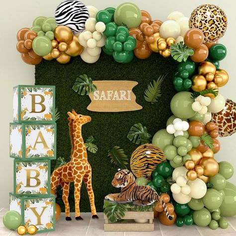 Amazon.com: Baby Boxes Safari Baby Shower Decorations for Boy Girl, Safari Balloons Arch Kit with Green Jungle Baby Boxes,Green and Brown Animal Print Balloons for Dinosaur Safari Birthday Decorations for Boys : Toys & Games Decoracion Baby Shower Safari, Safari Balloons, Jungle Birthday Party Decorations, Jungle Baby Shower Decorations, Festa Safari Baby, Safari Baby Shower Decorations, Theme Bapteme, Safari Birthday Party Decorations, Décoration Baby Shower