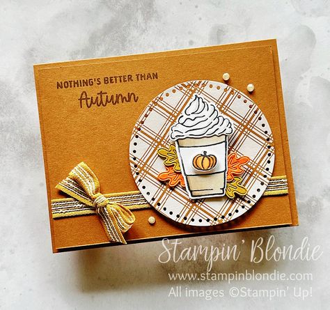 Stampin Up Press On, Stampin Up Blended Seasons, More Than Autumn Cards, Stampinup Fall Cards, Cards With Pumpkins, Autumn Birthday Cards Handmade, Stampinup More Than Autumn, Su More Than Autumn Cards, Coffee Cards Ideas