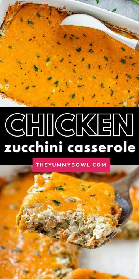 This Chicken Zucchini Casserole may become your favorite zucchini recipe. Learn how to make this quick, easy, and budget-friendly casserole for busy weeknight dinners. Zucchini Chicken Casserole, Loaded Zucchini, Ground Chicken Casserole, Oatmeal Cookies With Chocolate Chips, Zucchini Chicken, Chicken Zucchini Casserole, Zucchini Casserole Recipes, Zucchini Side Dishes, Breakfast Casserole Bacon