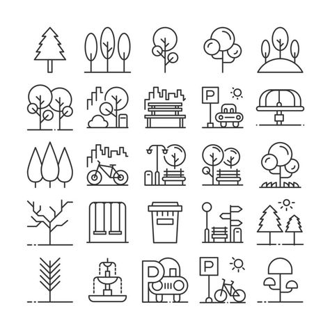 Park elements icon set. Park Vector Illustration, Icon Pattern Design, Icon Architecture, Park Drawing, Park Illustration, Center Parc, Urban Icon, Banks Icon, Urban Concept