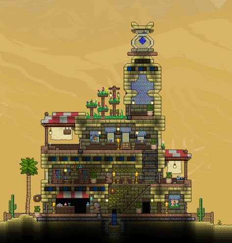 Desert outpost : Terraria Desert Market, Terraria Houses, Terraria Design, Terraria Game, Terrarium Base, Terraria Tips, Terraria House Ideas, Terraria House Design, Terraria House