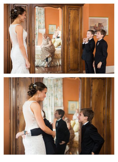 Bride With Sons Photo Ideas, Bride First Look With Son, Bride And Nephew Pictures, Sons At Wedding, Son Of Bride Wedding Ideas, Bride And Son First Look, Bride And Sons Pictures, Bride And Sons Wedding Pictures, Mother Son First Look Wedding