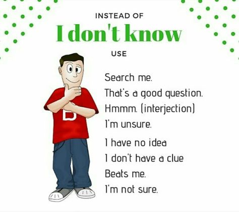 Other Ways To Say, Easy English, Conversational English, English Vocab, Kids English, Interesting English Words, English Language Teaching, Words To Use, I Dont Know