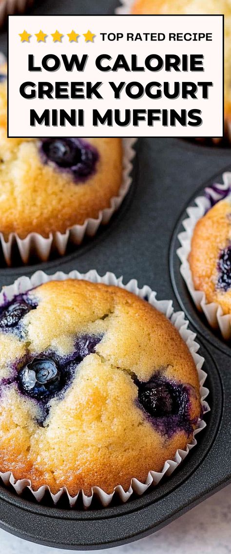 Image for Greek Yogurt Mini Muffins Blueberry Muffins Mini Healthy, Muffin Recipe With Yogurt, Low Cal Breakfast Muffins, Mini Healthy Muffins, Desserts Using Greek Yogurt, Ww Muffins Weight Watchers, Muffin Recipes Low Calories, Weight Watchers Muffin Recipes, Low Cal Blueberry Muffins