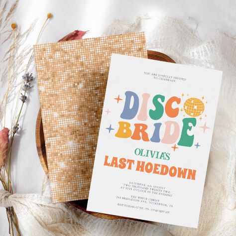 Disco Cowgirl Chic Peach Retro Bachelorette Party Invitation Last Hoedown, Chic Bachelorette Party, Chic Bachelorette, Bachelorette Card, Disco Bride, Retro Bachelorette Party, Retro Bachelorette, Last Disco, Bachelorette Party Invitation