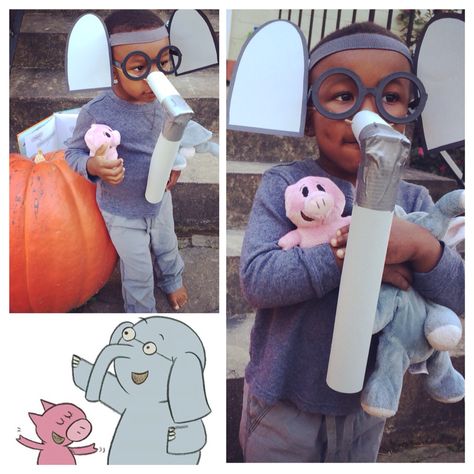 It's Gerald from Elephant & Piggie! Super easy DIY costume :) Elephant And Piggie Costume Diy, Piggie Book Character Costume, Piggie And Gerald Costume Diy, Elephant And Piggie Costume Teachers, Gerald And Piggie Costume, Piggie And Gerald Costume, Elephant Ears Costume, Piggie And Gerald Headbands, Elephant Diy Costume