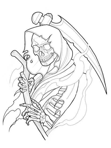 Grim Reaper Tattoo Designs, Reaper Tattoo Designs, Grim Reaper Drawing, Christus Tattoo, Reaper Drawing, Tato Flash, Grim Reaper Tattoo, Reaper Tattoo, Skeleton Drawings