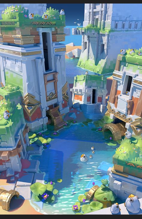 Fantasy City, Game Concept Art, Fantasy Places, Futuristic City, Fantasy Art Landscapes, Landscape Illustration, Lost City, Environment Design, 판타지 아트