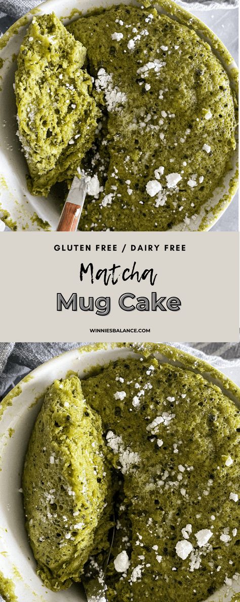 Matcha Mug Cake (Gluten-Free) - WINNIESBALANCE Matcha Mug Cake, Matcha Mug, Matcha Baking, Easy Mug Cake, Fast Desserts, Brownie In A Mug, Matcha Cake, Matcha Recipe, Gf Desserts