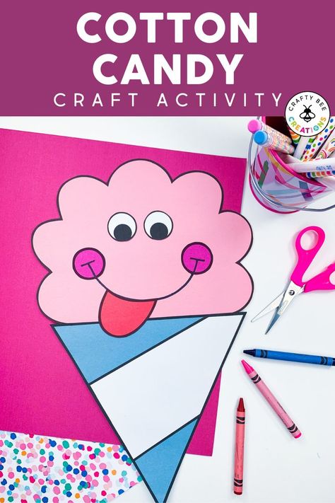 Cotton Candy Crafts For Kids, Cotton Candy Craft, Candy Crafts For Kids, Kids Candy Crafts, Cotton Candy Crafts, Candy Bulletin Boards, Cotton Ball Crafts, Fair Theme, Patterns For Kids