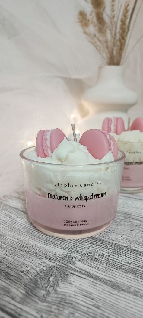 Candle Making Pictures, How To Make Candle Whipped Cream, Candle Shop Interior, Macaroon Candle, Whipped Candles, Cute Candles Aesthetic, Macaron Candle, Whipped Candle, Velas Aesthetic