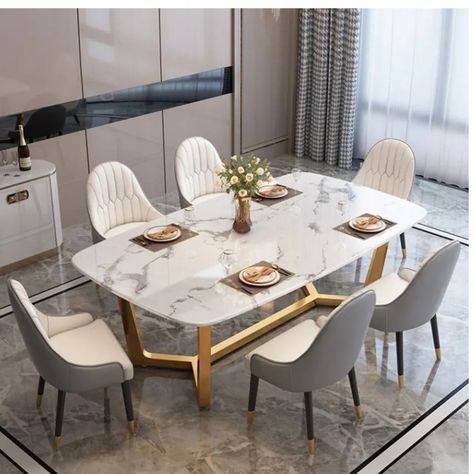 Stone Top Dining Table, Luxury Dining Table, Stone Dining Table, Small Kitchens, Faux Leather Dining Chairs, Rectangle Dining Table, Marble Dining, Dining Table Legs, Luxury Dining