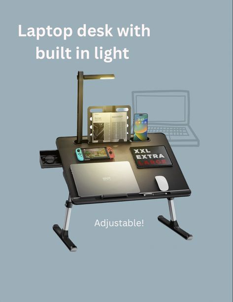 Adjustable Laptop desk with built in LED light Laptop Stand For Bed, Foldable Laptop Table, Laptop Stand Bed, Adjustable Laptop Stand, Read People, Led Desk Lighting, Foldable Desk, Book Lamp, Christmas Promotion