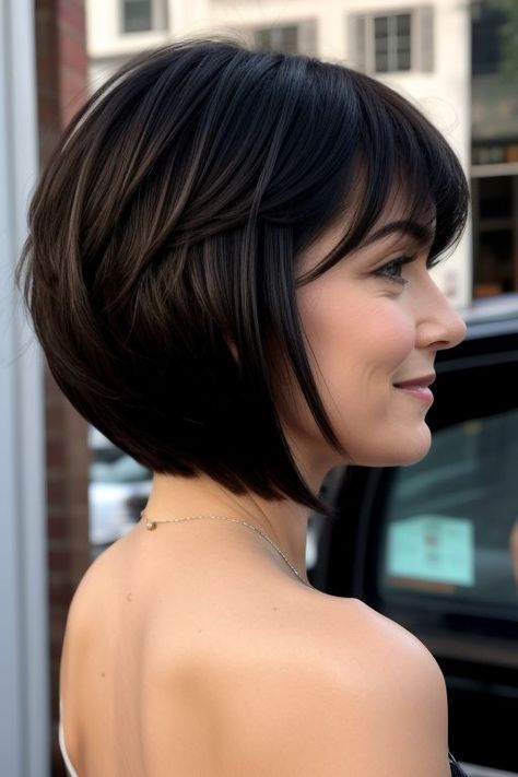 Haircuts For Fuller Face, Chin Length Haircuts For Women Over 50, Long Bobs Haircuts, Chin Length Haircut, Back Of Bob Haircut, Very Short Bob Hairstyles, Short Stacked Hair, Formal Hairstyles For Short Hair, Chin Length Haircuts