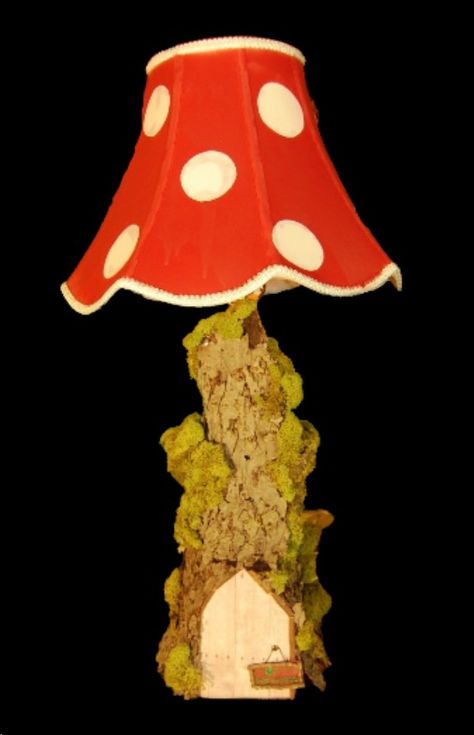 DIY Fairy House Lamp / Mushroom Nature Lamp Nature Lamp, Diy Fairy House, Mushroom Nature, Lamp Mushroom, Woodland Elf, Thrift Store Makeover, House Lamp, Fairy House Diy, Happy Stuff