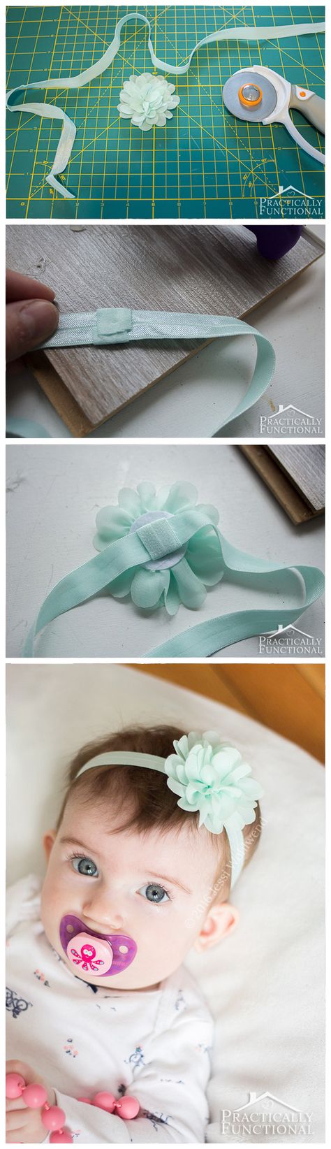 Make your own DIY no sew baby headband in under five minutes, plus a really useful baby headband size chart for the elastic! Cheap Handmade Headband, Dyi Baby Headband, Baby Headband Sizes, Make Baby Headbands, Baby Headband Tutorial, Headband Sizes, Baby Accessories Girl, New Born Baby Hair Bands, Flower Headband Baby Shower Head Bands